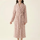 Striped Plush Long Robe with Shawl Collar Tie Waist Belt Soft Textured Full Length Bathrobe