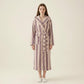 Striped Plush Long Robe with Shawl Collar Tie Waist Belt Soft Textured Full Length Bathrobe