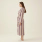 Striped Plush Long Robe with Shawl Collar Tie Waist Belt Soft Textured Full Length Bathrobe