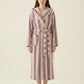 Striped Plush Long Robe with Shawl Collar Tie Waist Belt Soft Textured Full Length Bathrobe