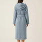 Hooded Plush Long Robe with Tie Waist Belt Textured Soft Warm Full Length Bathrobe