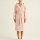 Hooded Plush Long Robe with Tie Waist Belt Textured Soft Warm Full Length Bathrobe