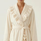Long Sleeve Wrap Robe with Ruffle Trim Shawl Collar Tie Waist Belt Soft Lightweight Robe