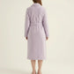 Plush Textured Long Robe with Shawl Collar Tie Waist Belt Soft Warm Full Length Bathrobe