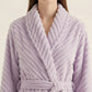 Plush Textured Long Robe with Shawl Collar Tie Waist Belt Soft Warm Full Length Bathrobe