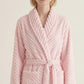 Plush Textured Long Robe with Shawl Collar Tie Waist Belt Soft Warm Full Length Bathrobe