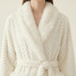 Plush Long Robe with Faux Fur Trim Shawl Collar Tie Waist Belt Textured Soft Warm Robe