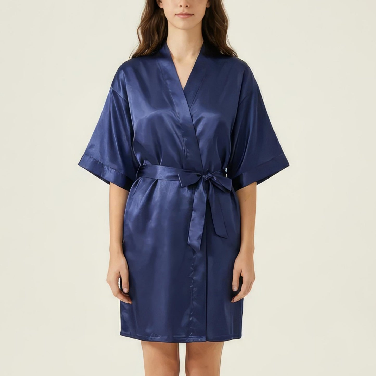 Satin Wrap Robe with Self Tie Waist Belt Short Sleeve Silky Smooth Lightweight Robe