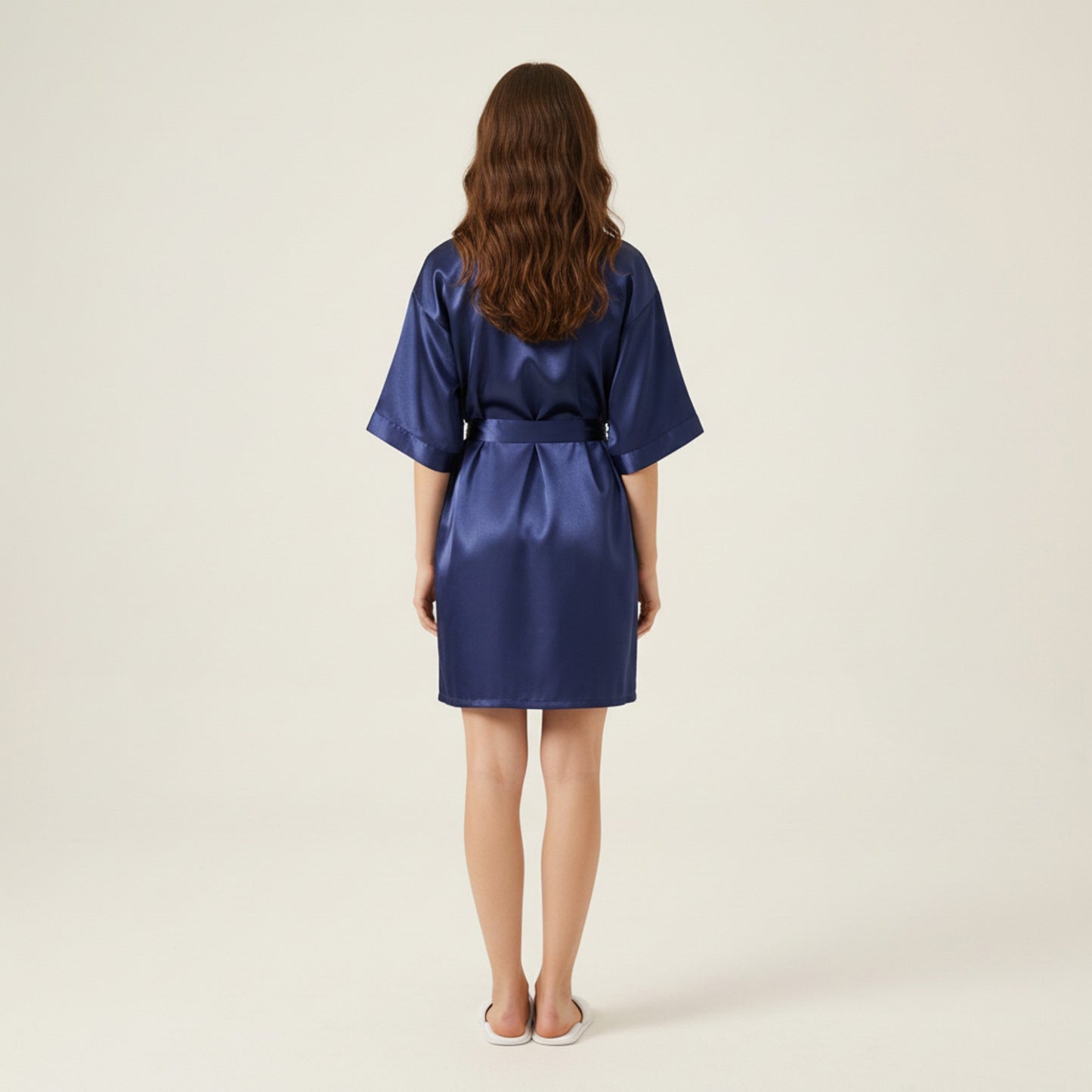Satin Wrap Robe with Self Tie Waist Belt Short Sleeve Silky Smooth Lightweight Robe