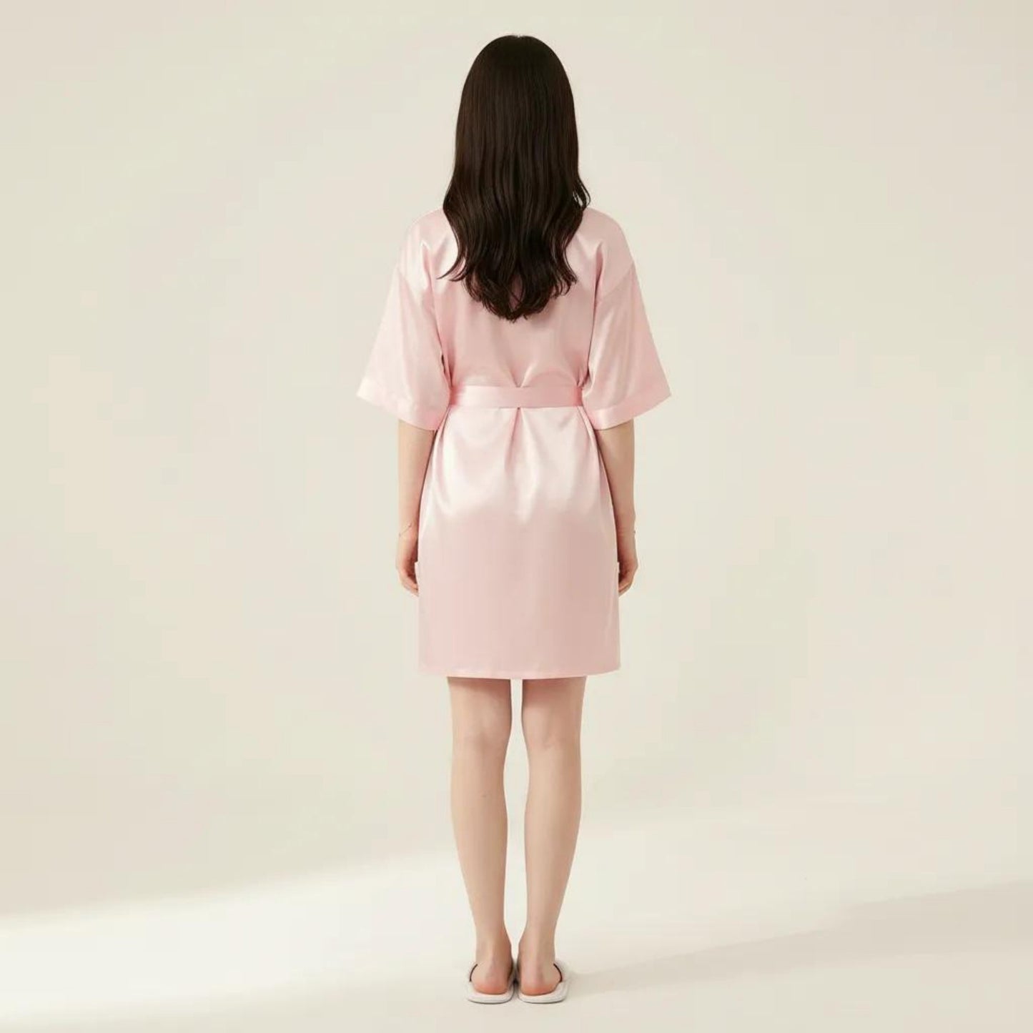 Satin Wrap Robe with Self Tie Waist Belt Short Sleeve Silky Smooth Lightweight Robe
