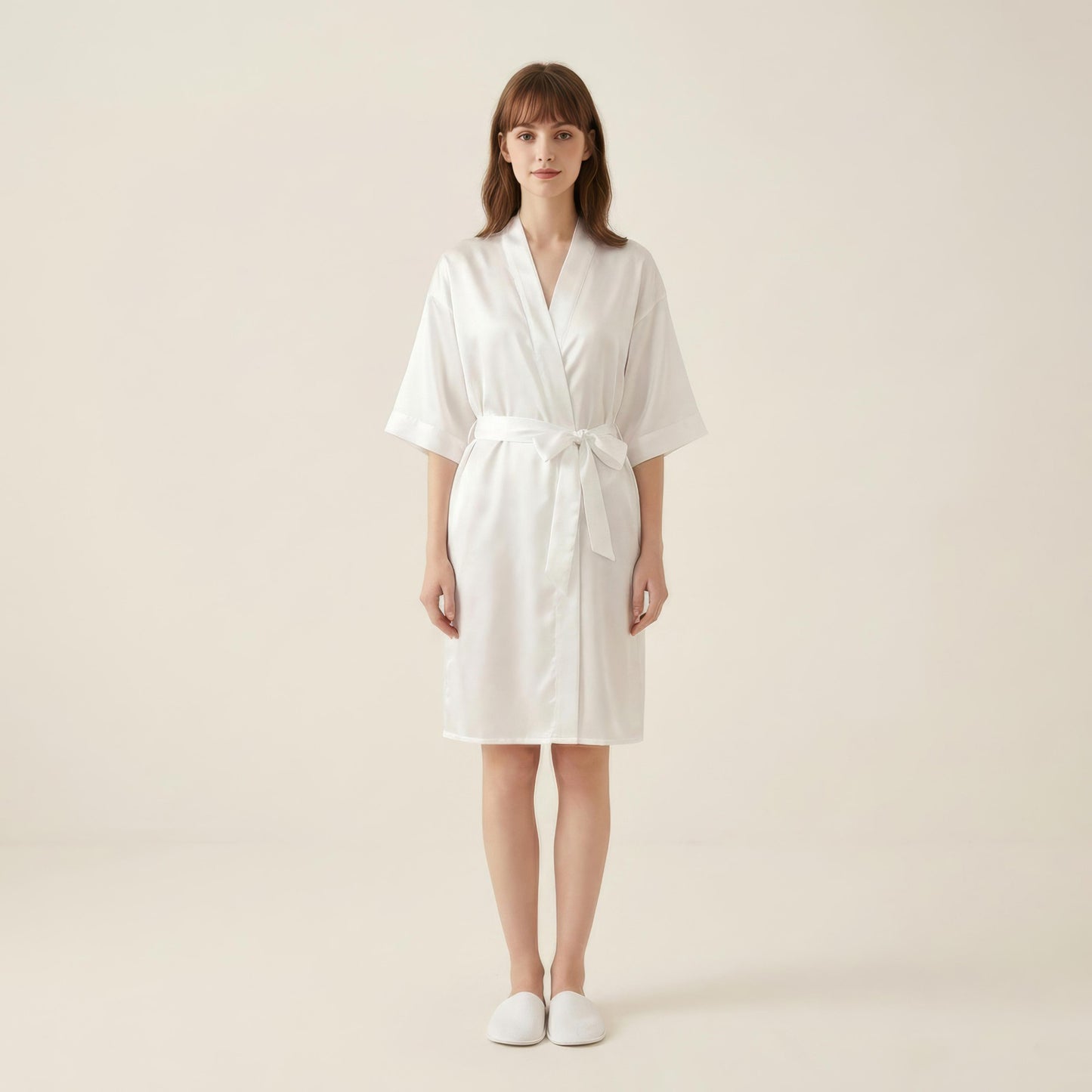 Satin Wrap Robe with Self Tie Waist Belt Short Sleeve Silky Smooth Lightweight Robe
