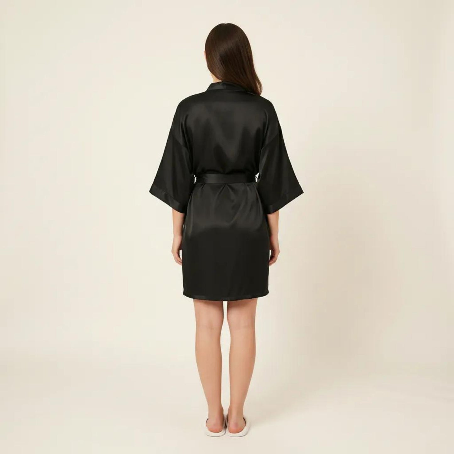 Satin Wrap Robe with Self Tie Waist Belt Wide Sleeves and Smooth Lightweight Silky Finish
