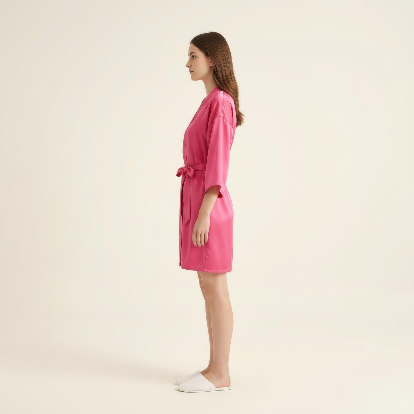 Satin Wrap Robe with Self Tie Waist Belt Wide Sleeves and Smooth Lightweight Silky Finish