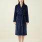 Long Plush Robe with Shawl Collar Tie Waist Belt Front Pockets Soft Fleece Robe