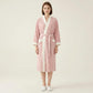 Long Plush Robe with Contrast Trim Tie Waist Belt Front Pockets Soft Fleece Robe