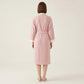 Long Plush Robe with Contrast Trim Tie Waist Belt Front Pockets Soft Fleece Robe