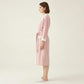 Long Plush Robe with Contrast Trim Tie Waist Belt Front Pockets Soft Fleece Robe