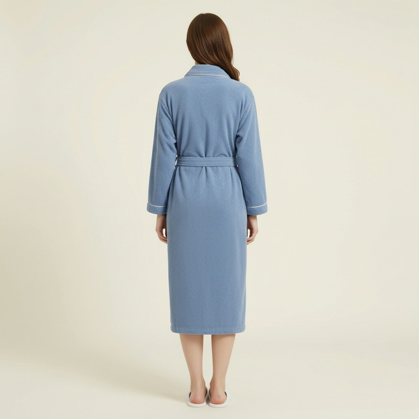 Long Plush Robe with Shawl Collar Tie Waist Belt Front Pockets Soft Fleece Robe