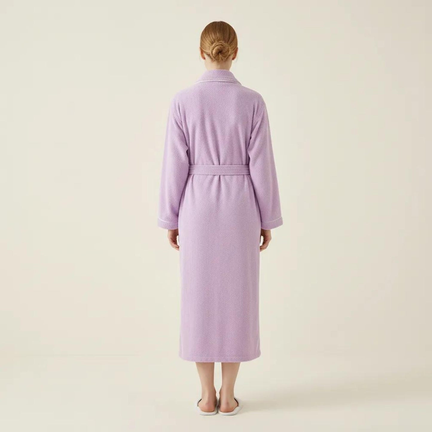 Long Plush Robe with Shawl Collar Tie Waist Belt Front Pockets Soft Fleece Robe