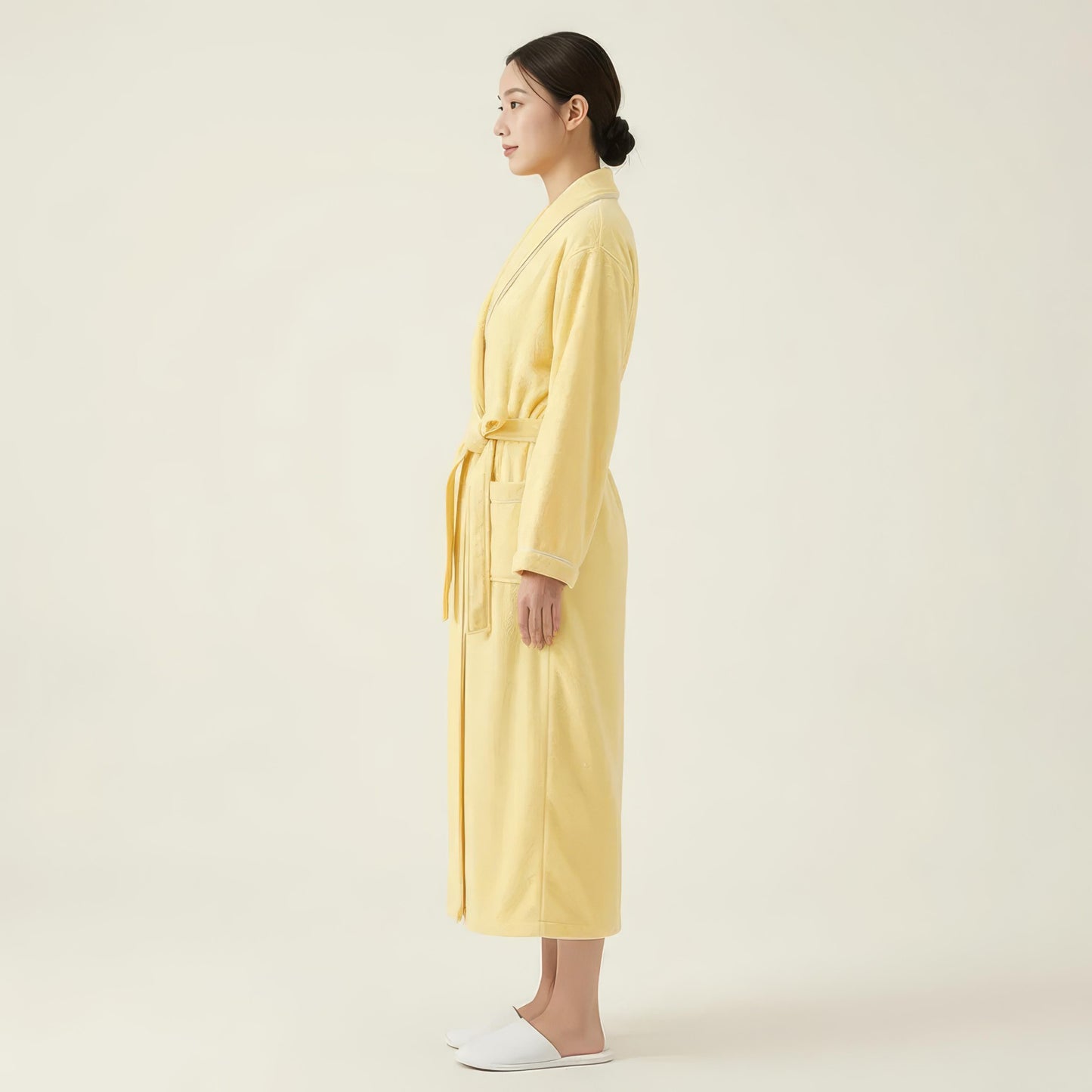 Long Plush Robe with Shawl Collar Tie Waist Belt Front Pockets Soft Fleece Robe