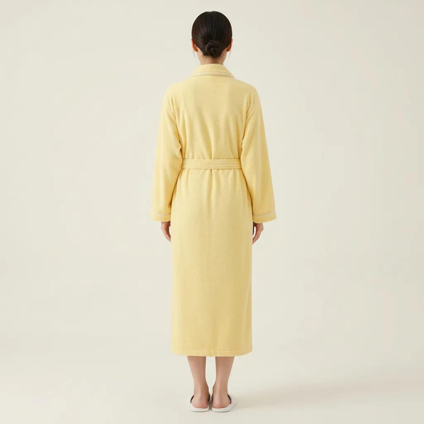 Long Plush Robe with Shawl Collar Tie Waist Belt Front Pockets Soft Fleece Robe