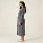 Long Lightweight Robe with Contrast Trim Tie Waist Belt Front Pockets Soft Robe