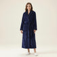 Long Plush Robe with Shawl Collar Tie Waist Belt Front Pockets Soft Fleece Robe