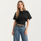 Short Sleeve Cropped Top with Wide Waistband and Relaxed Blouson Fit