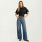 Short Sleeve Cropped Top with Wide Waistband and Relaxed Blouson Fit