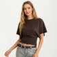 Short Sleeve Cropped Top with Wide Waistband and Relaxed Draped Fit