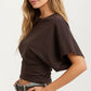 Short Sleeve Cropped Top with Wide Waistband and Relaxed Draped Fit