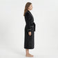 Plush Hooded Bathrobe with Waist Tie Belt Long Sleeve Wrap Design and Front Patch Pockets
