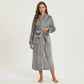Plush Hooded Bathrobe with Waist Tie Belt Long Sleeve Wrap Design and Front Patch Pockets