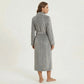Plush Hooded Bathrobe with Waist Tie Belt Long Sleeve Wrap Design and Front Patch Pockets