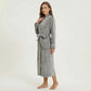 Plush Hooded Bathrobe with Waist Tie Belt Long Sleeve Wrap Design and Front Patch Pockets