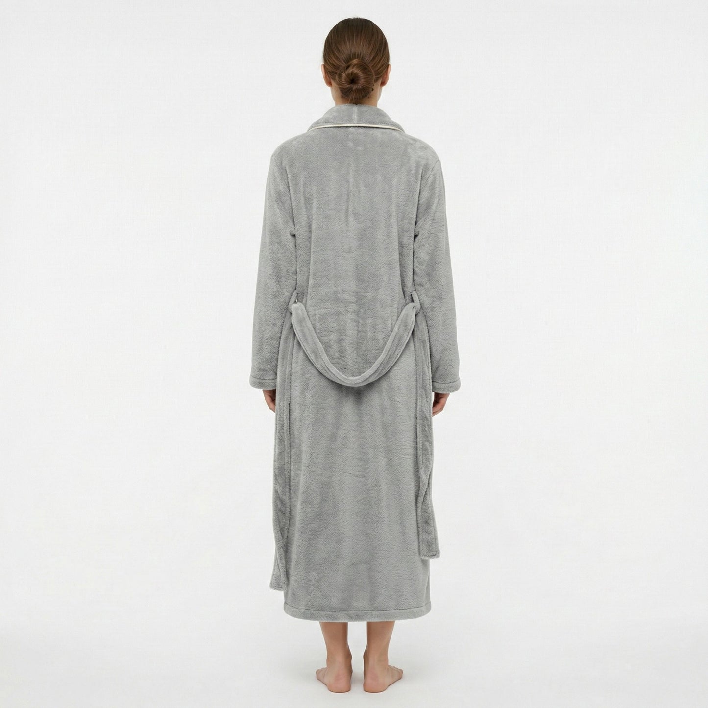 Plush Shawl Collar Long Bathrobe with Full Length Wrap Design Adjustable Waist Tie