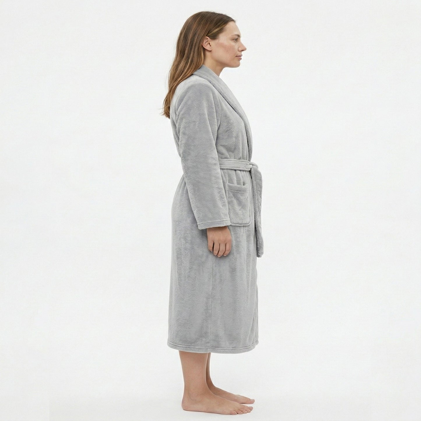 Plush Shawl Collar Long Bathrobe with Full Length Wrap Design Adjustable Waist Tie