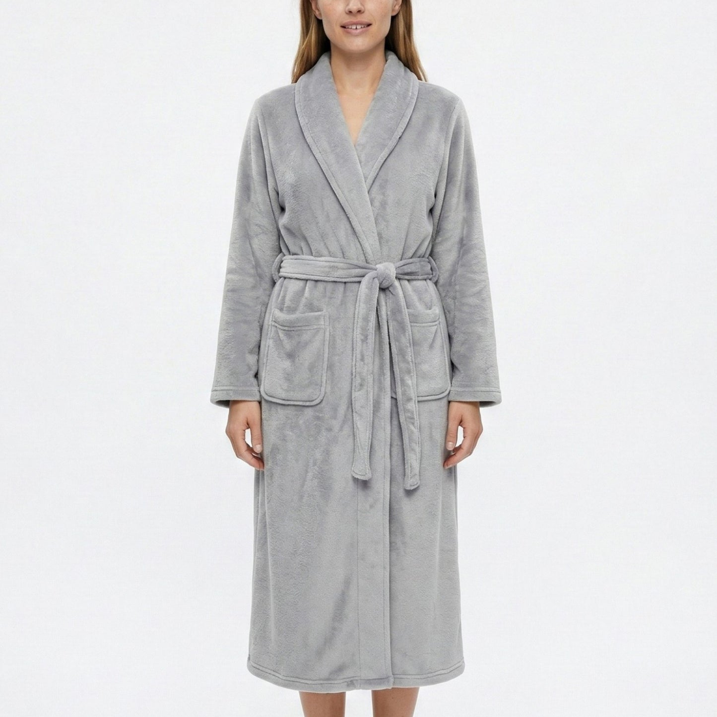 Plush Shawl Collar Long Bathrobe with Full Length Wrap Design Adjustable Waist Tie