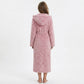 Plush Hooded Bathrobe with Textured Cable Pattern Long Wrap Design Adjustable Waist Tie