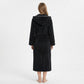 Plush Hooded Long Bathrobe with Full Length Wrap Design Adjustable Waist Tie Contrast Trim