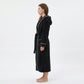 Plush Hooded Long Bathrobe with Full Length Wrap Design Adjustable Waist Tie Contrast Trim