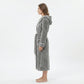 Plush Hooded Long Bathrobe with Full Length Wrap Design Adjustable Waist Tie Contrast Trim