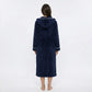 Plush Hooded Long Bathrobe with Full Length Wrap Design Adjustable Waist Tie Contrast Trim