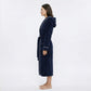 Plush Hooded Long Bathrobe with Full Length Wrap Design Adjustable Waist Tie Contrast Trim