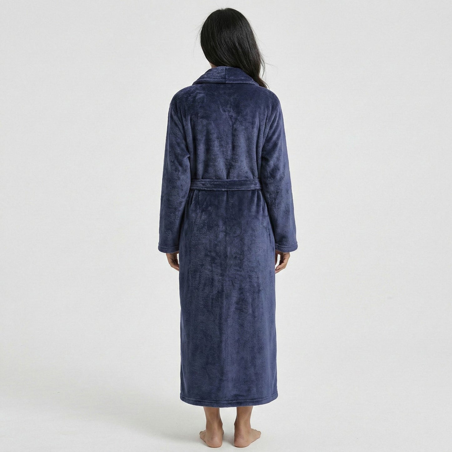 Plush Shawl Collar Long Bathrobe with Full Length Wrap Design Adjustable Waist Tie