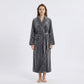 Plush Long Sleeve Shawl Collar Bathrobe with Waist Tie Belt and Front Patch Pockets