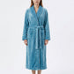 Plush Long Sleeve Shawl Collar Bathrobe with Waist Tie Belt and Front Patch Pockets