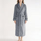 Plush Long Sleeve Shawl Collar Bathrobe with Contrast Trim and Adjustable Waist Tie Belt