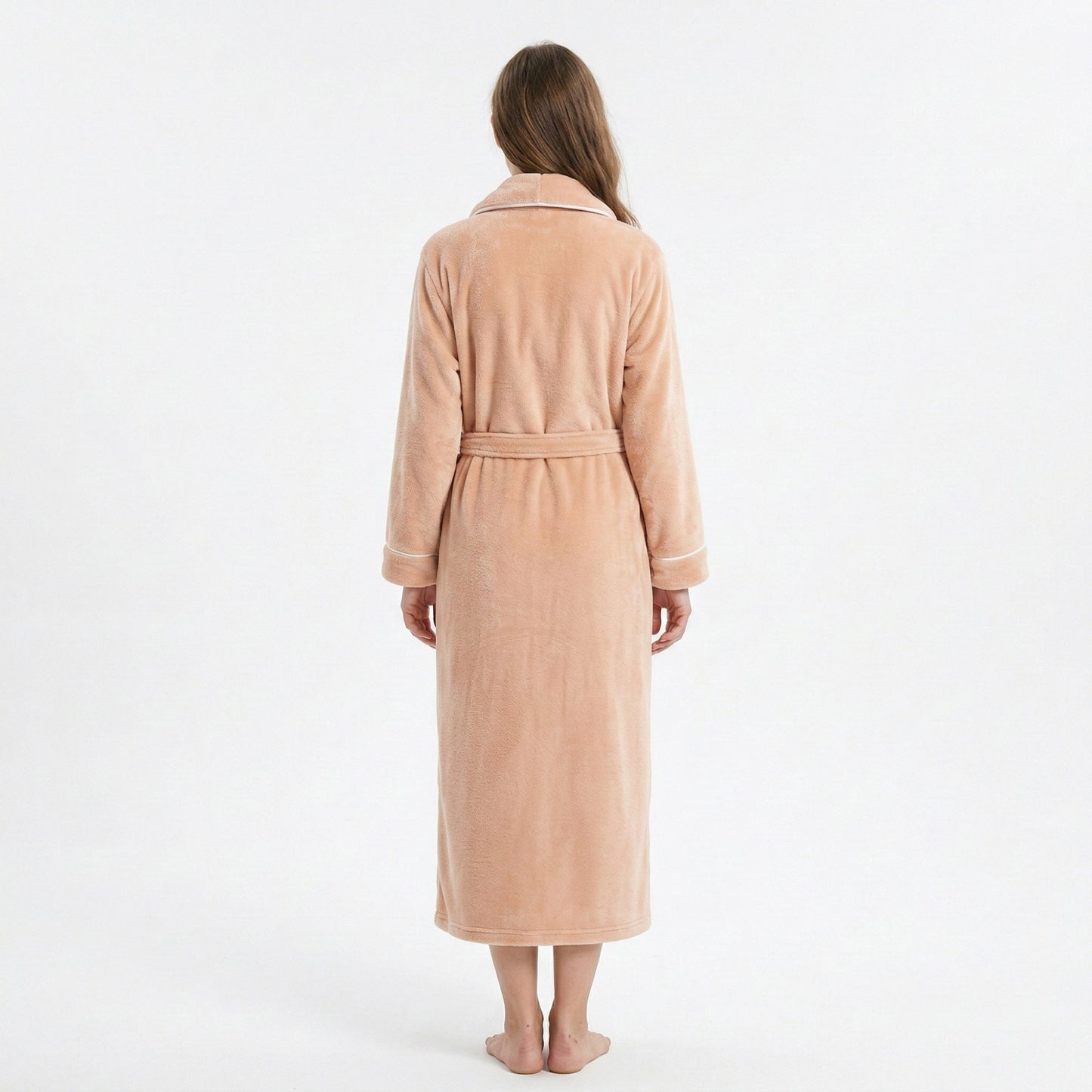 Plush Long Sleeve Wrap Bathrobe with Waist Tie Belt and Front Patch Pockets