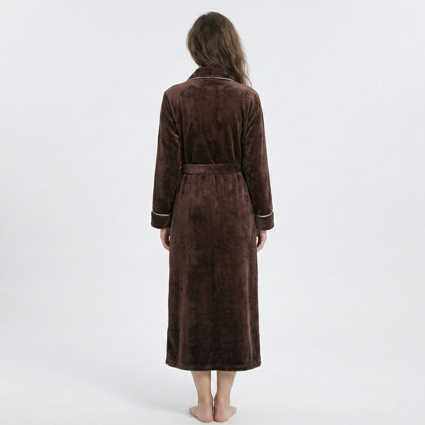 Plush Long Sleeve Wrap Bathrobe with Waist Tie Belt and Front Patch Pockets